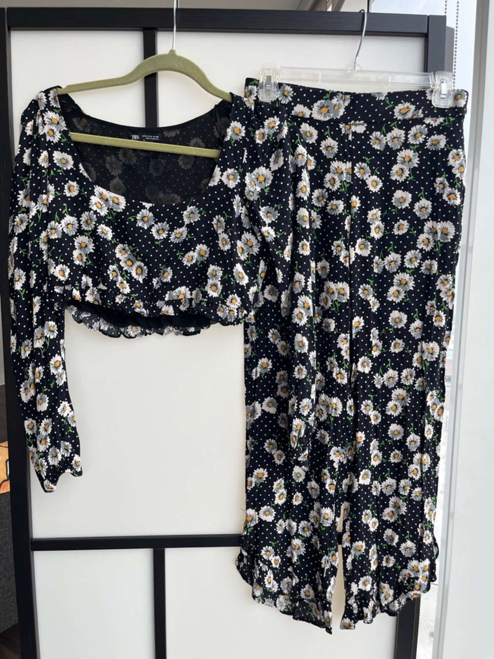 Zara Black Floral Long-Sleeve Jumpsuit